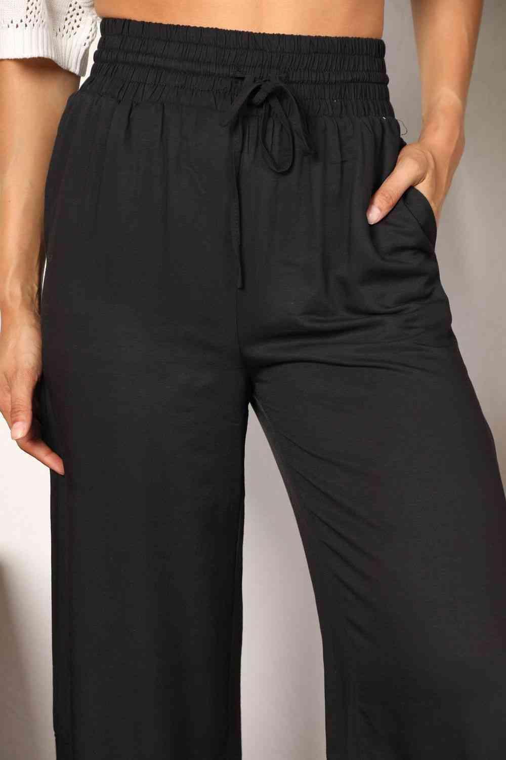 Bona Fide Fashion - Drawstring Smocked Waist Wide Leg Pants - Women Fashion - Bona Fide Fashion