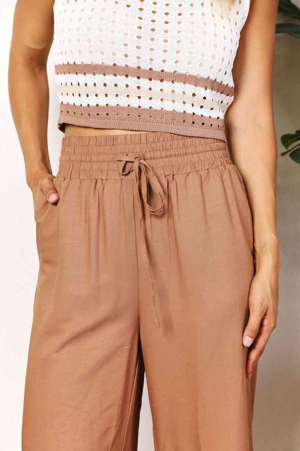 Bona Fide Fashion - Drawstring Smocked Waist Wide Leg Pants - Women Fashion - Bona Fide Fashion