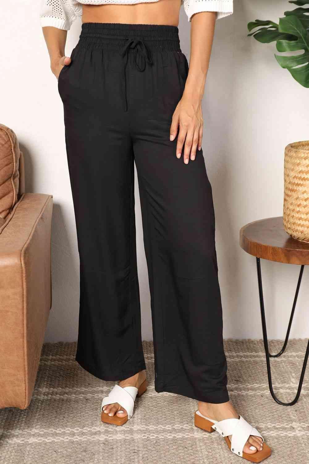 Bona Fide Fashion - Drawstring Smocked Waist Wide Leg Pants - Women Fashion - Bona Fide Fashion