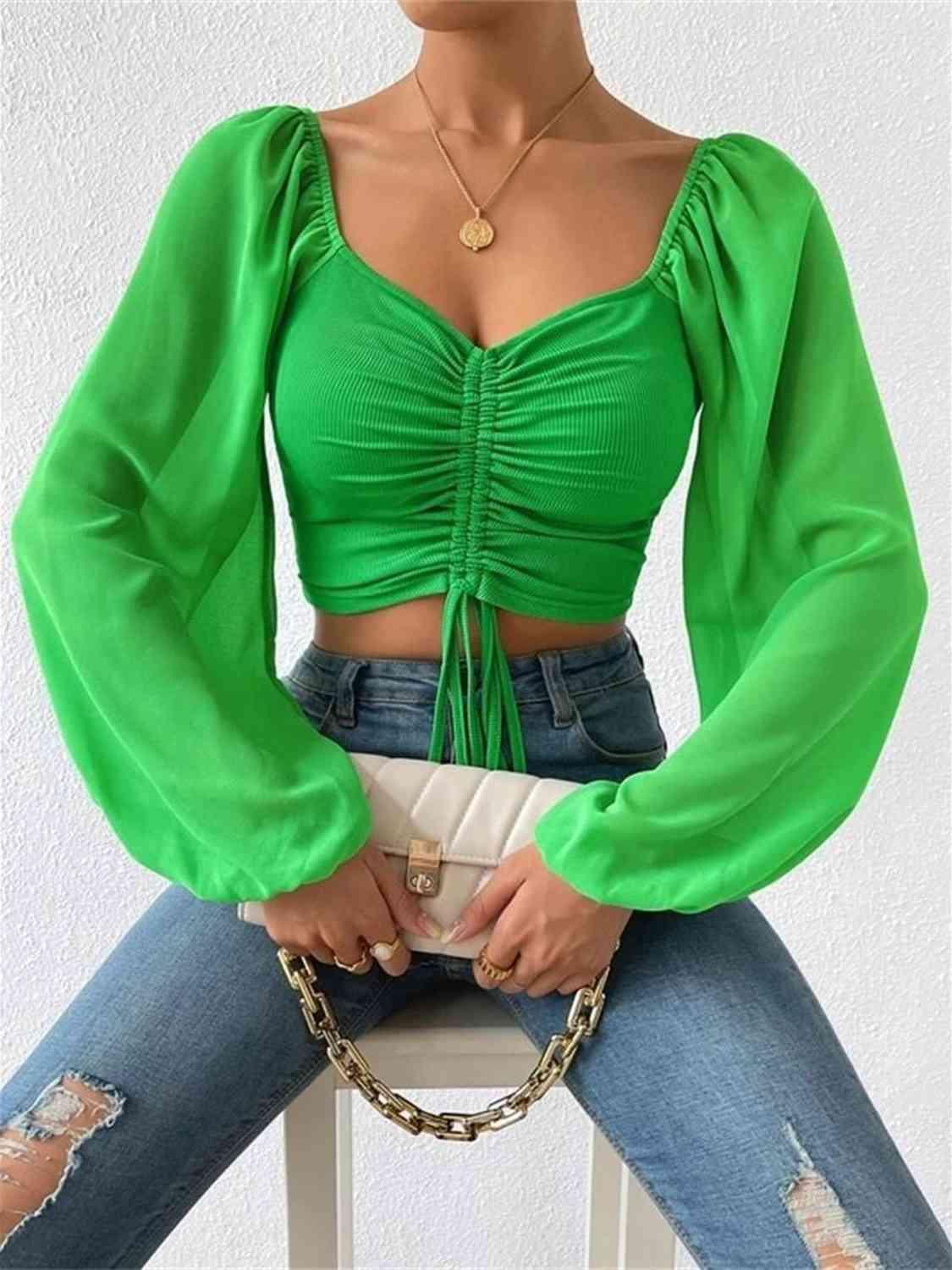 Bona Fide Fashion - Drawstring Sweetheart Neck Cropped Top - Women Fashion - Bona Fide Fashion