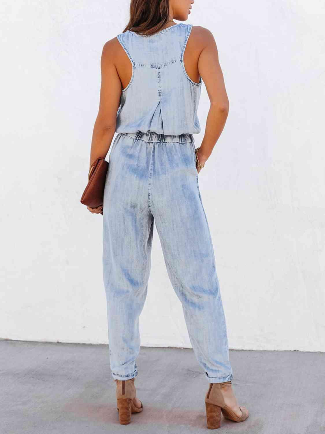 Bona Fide Fashion - Drawstring Waist Sleeveless Jumpsuit - Women Fashion - Bona Fide Fashion