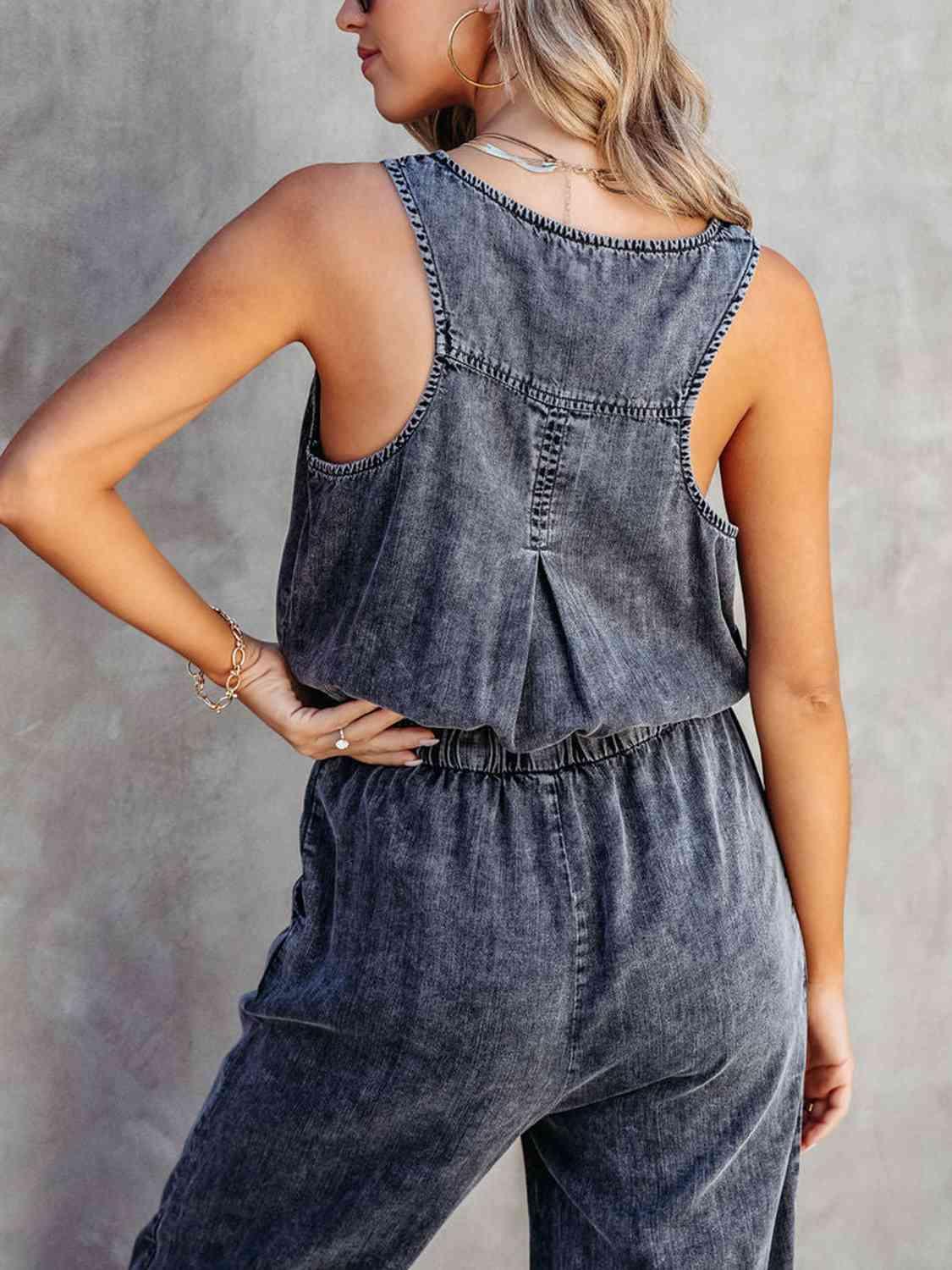 Bona Fide Fashion - Drawstring Waist Sleeveless Jumpsuit - Women Fashion - Bona Fide Fashion