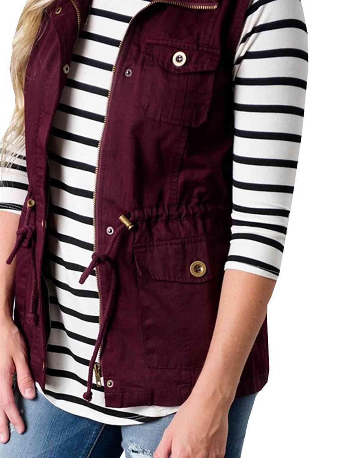 Bona Fide Fashion - Drawstring Waist Vest with Pockets - Women Fashion - Bona Fide Fashion