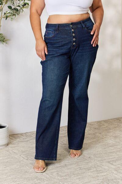 Bona Fide Fashion - Full Size Button-Fly Straight Jeans - Women Fashion - Bona Fide Fashion
