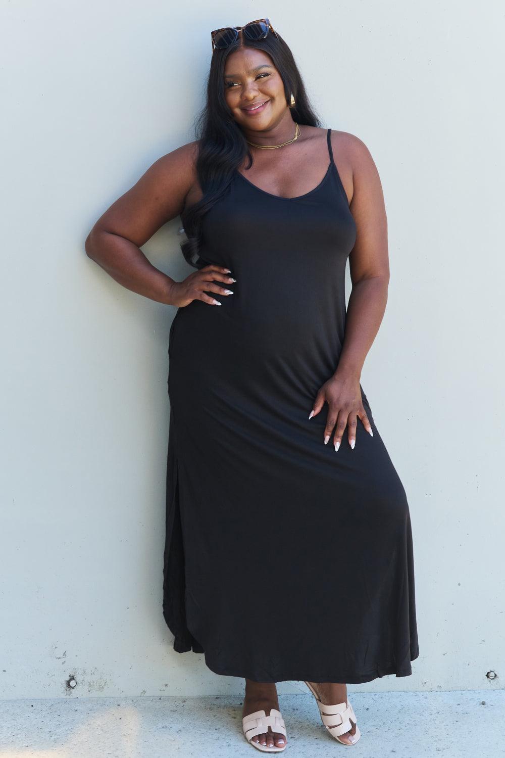 Bona Fide Fashion - Full Size Cami Side Slit Maxi Dress in Black - Women Fashion - Bona Fide Fashion