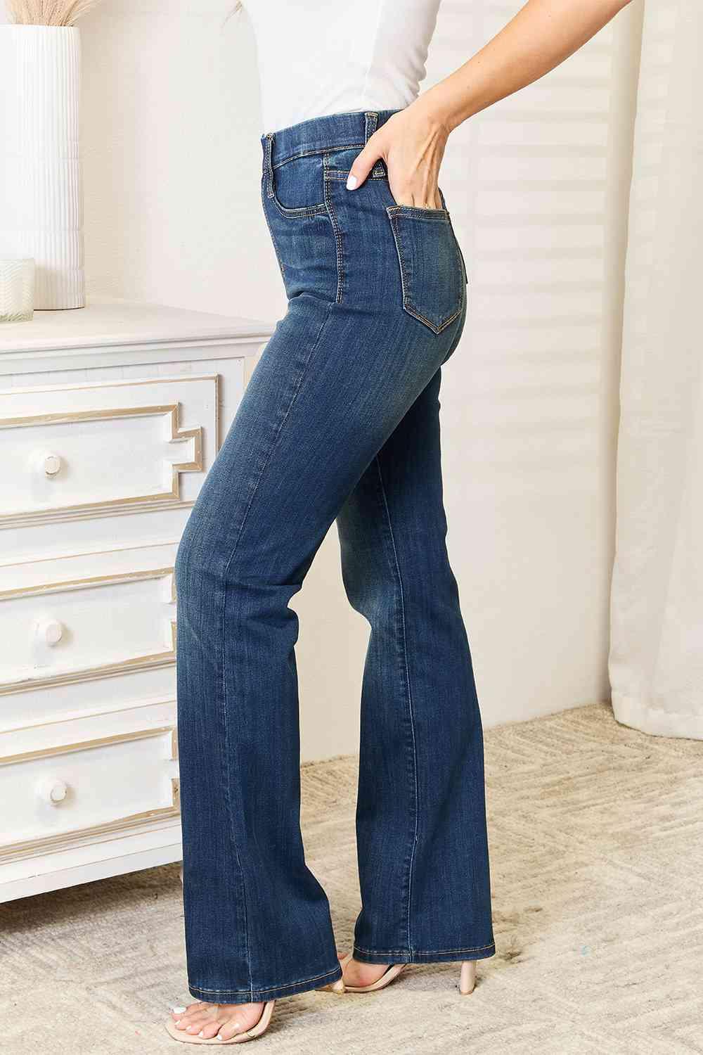 Bona Fide Fashion - Full Size Elastic Waistband Slim Bootcut Jeans - Women Fashion - Bona Fide Fashion