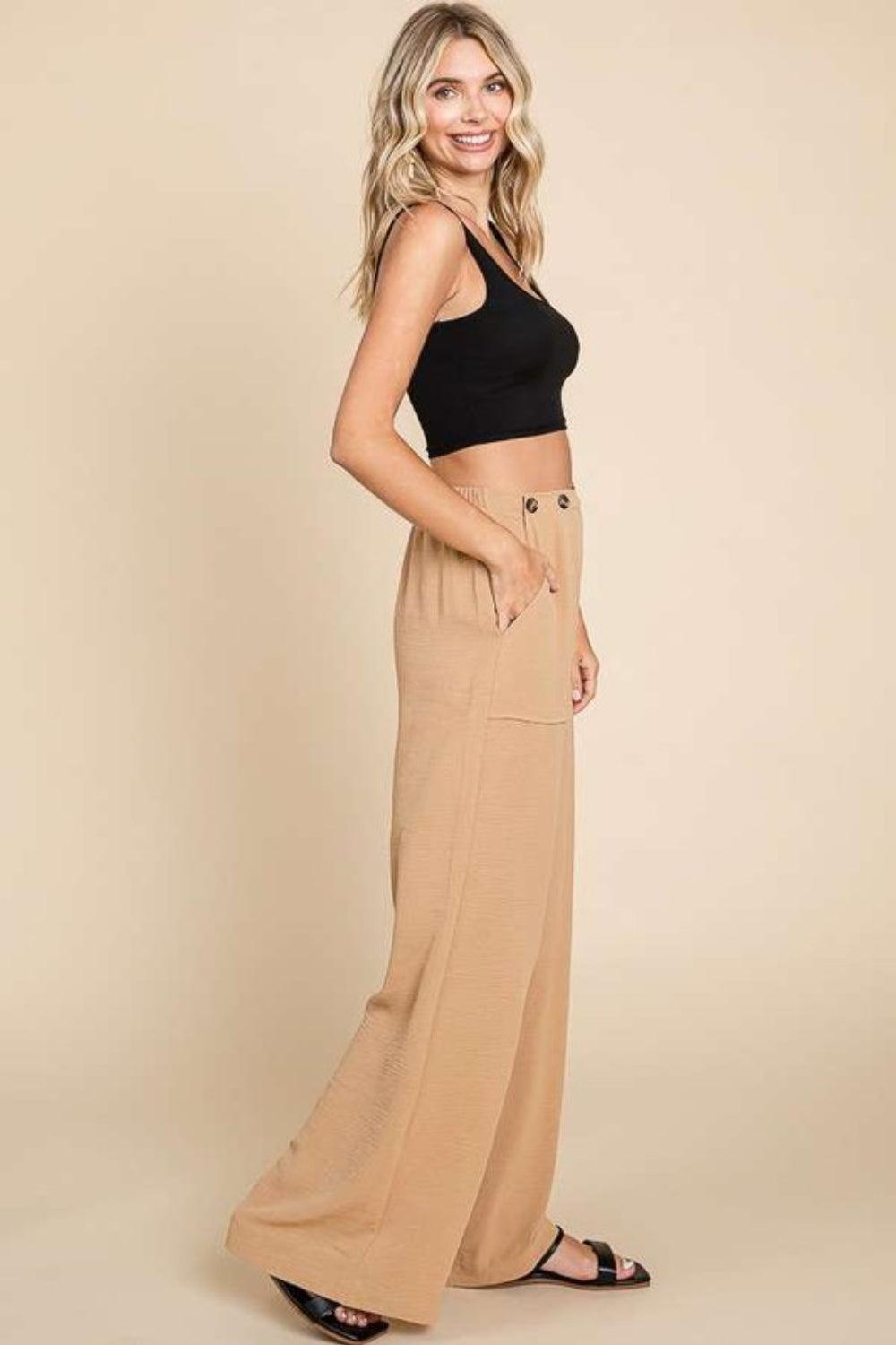 Bona Fide Fashion - Full Size High Waist Wide Leg Cargo Pants - Women Fashion - Bona Fide Fashion