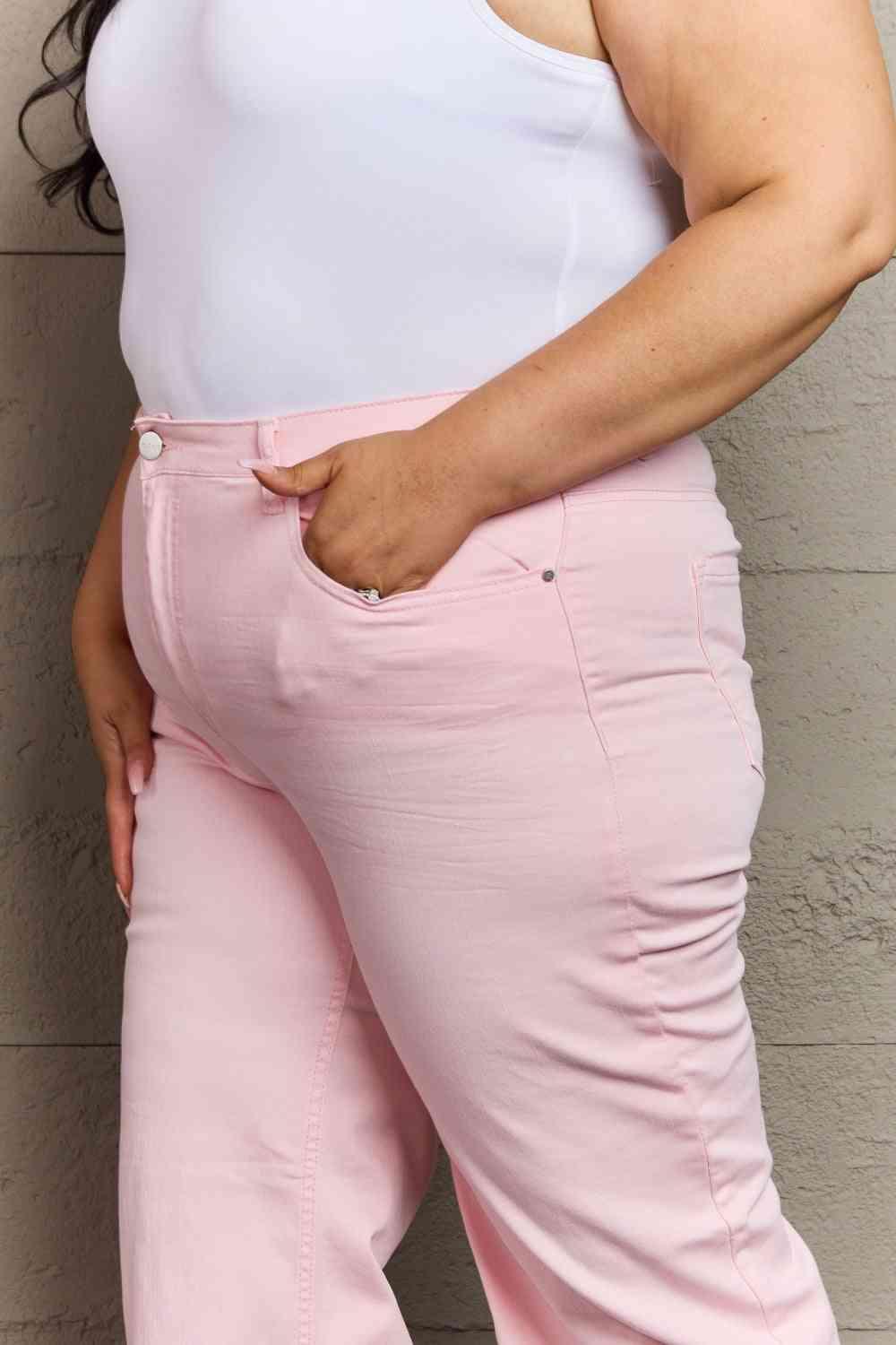 Bona Fide Fashion - Full Size High Waist Wide Leg Jeans in Light Pink - Women Fashion - Bona Fide Fashion