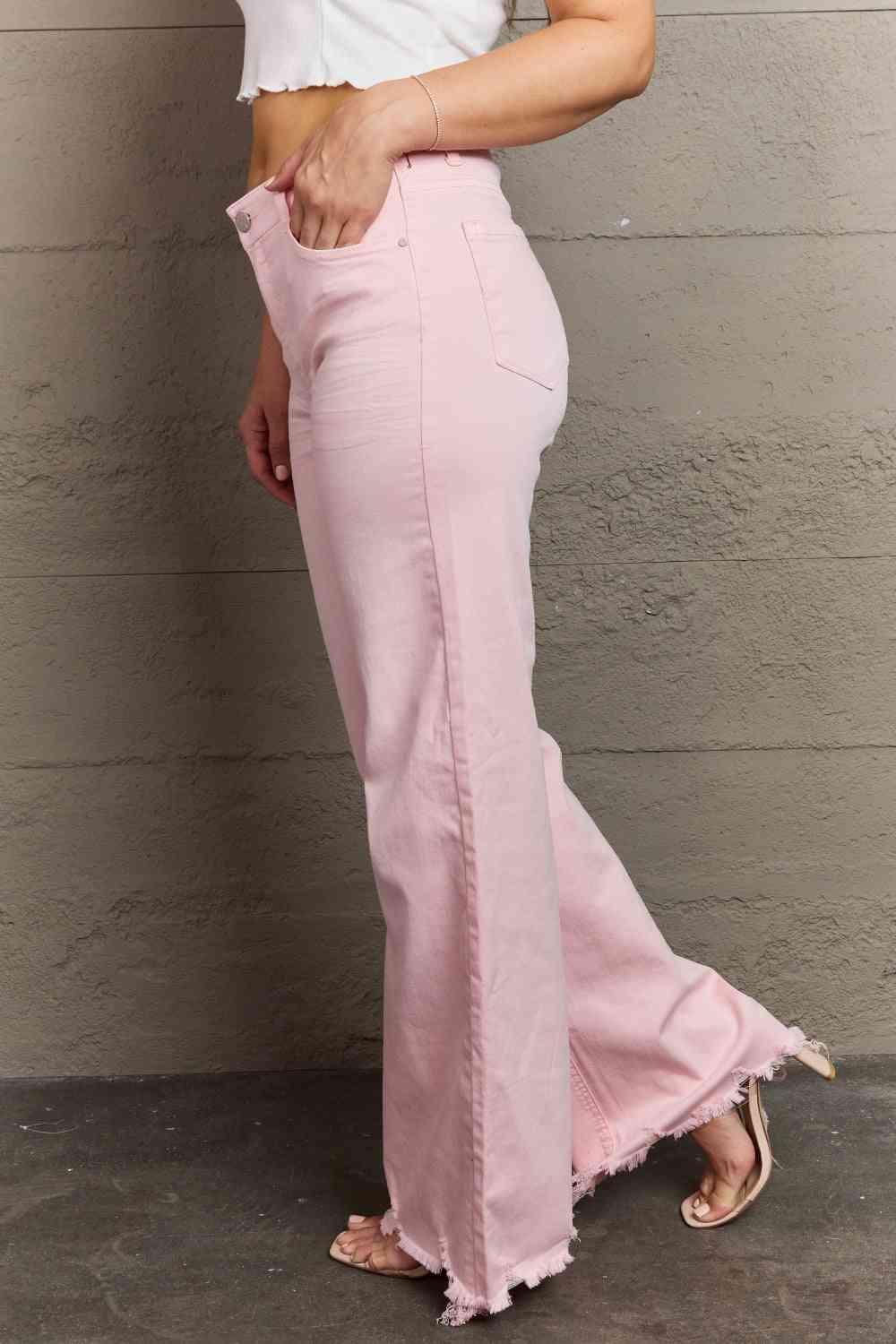 Bona Fide Fashion - Full Size High Waist Wide Leg Jeans in Light Pink - Women Fashion - Bona Fide Fashion