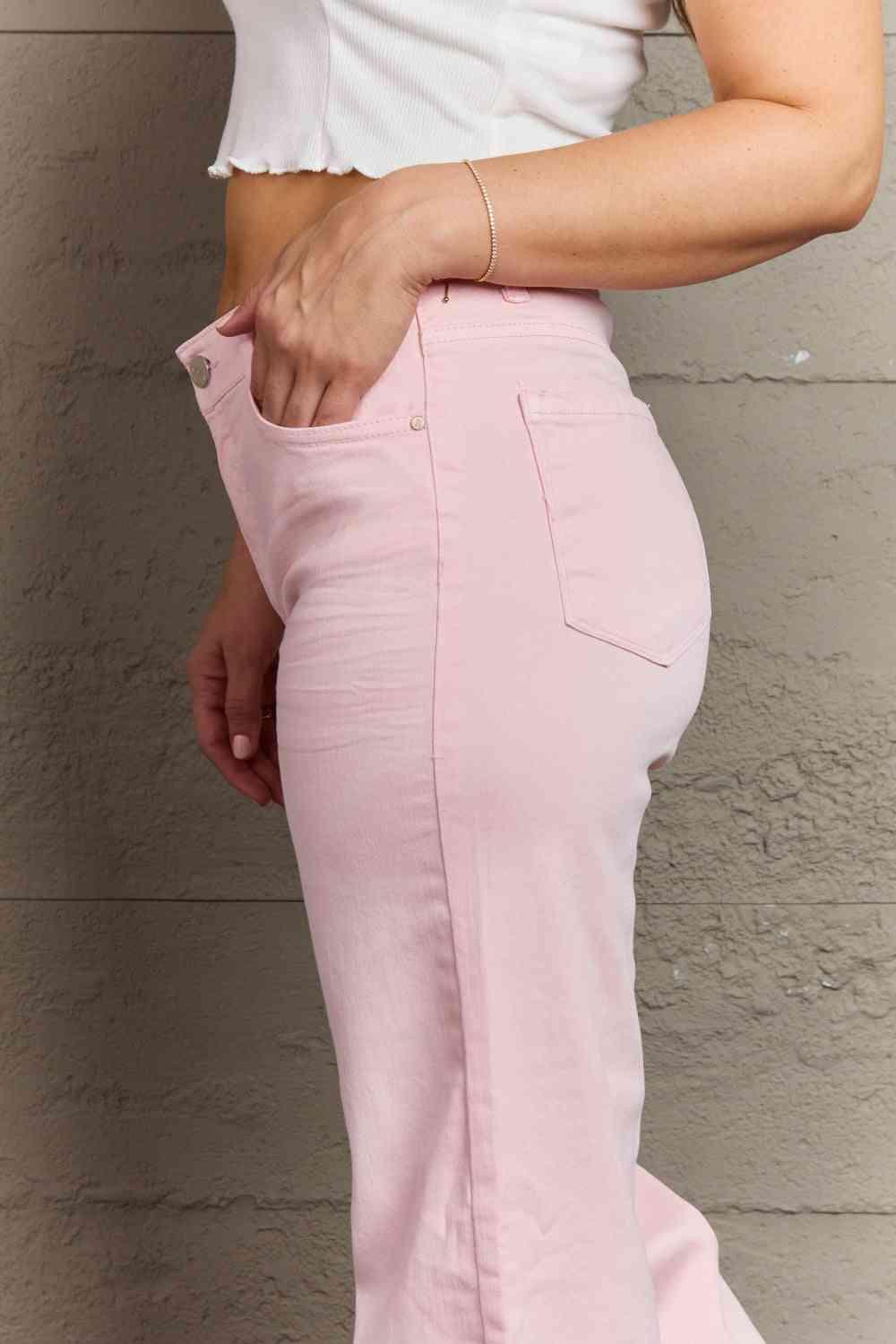 Bona Fide Fashion - Full Size High Waist Wide Leg Jeans in Light Pink - Women Fashion - Bona Fide Fashion