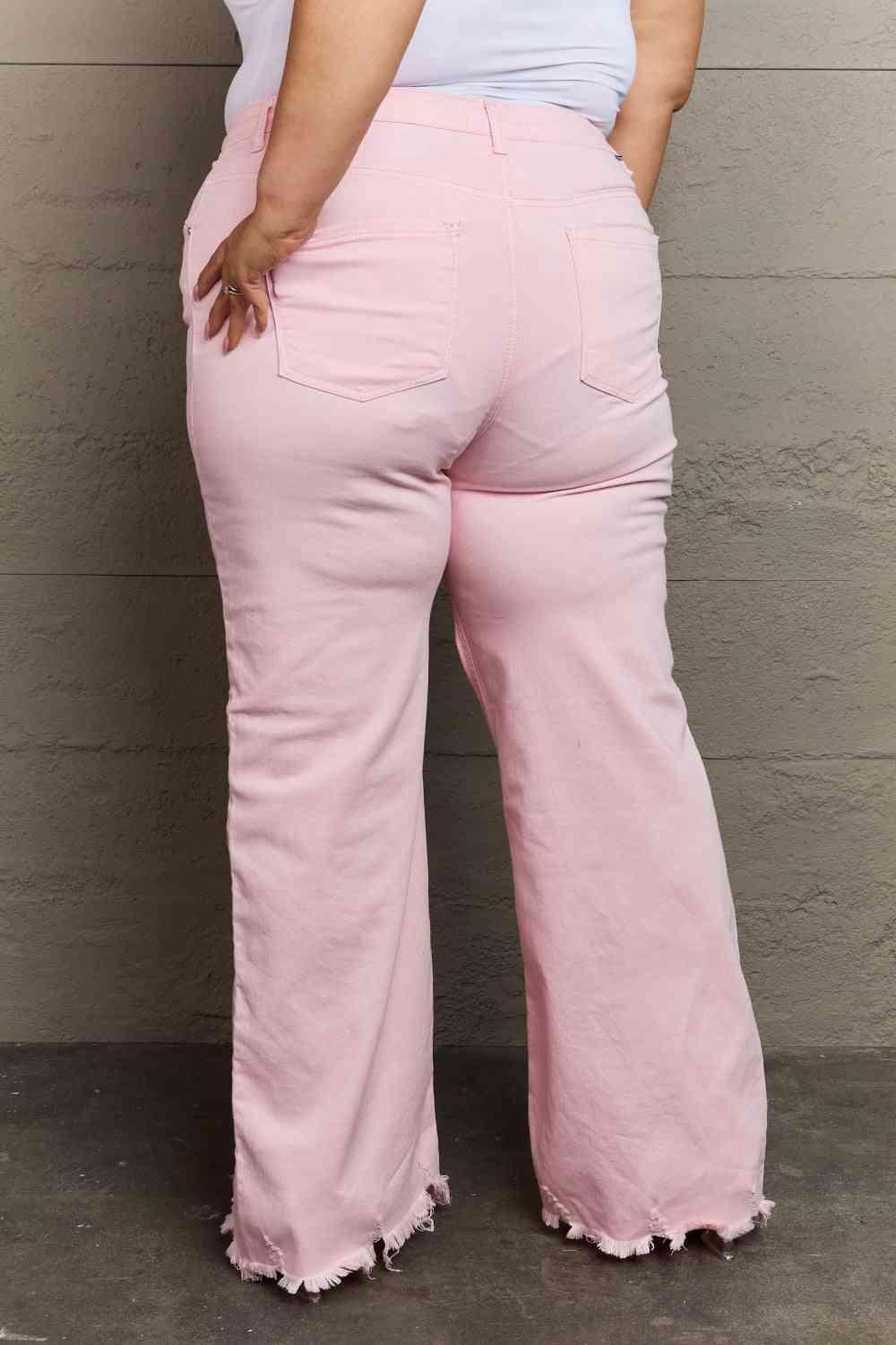 Bona Fide Fashion - Full Size High Waist Wide Leg Jeans in Light Pink - Women Fashion - Bona Fide Fashion