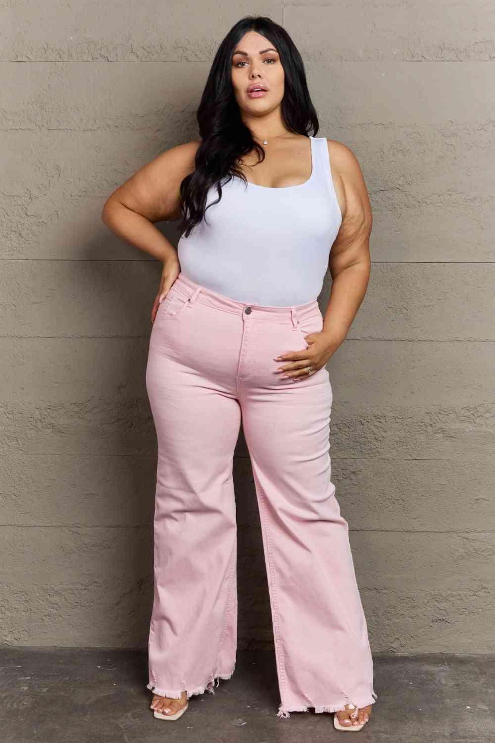 Bona Fide Fashion - Full Size High Waist Wide Leg Jeans in Light Pink - Women Fashion - Bona Fide Fashion
