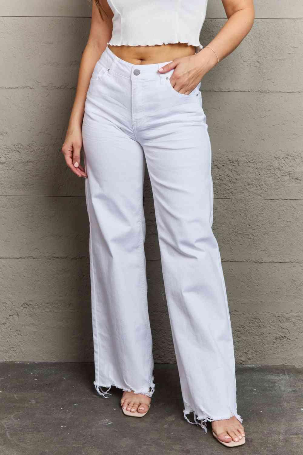 Bona Fide Fashion - Full Size High Waist Wide Leg Jeans in White - Women Fashion - Bona Fide Fashion