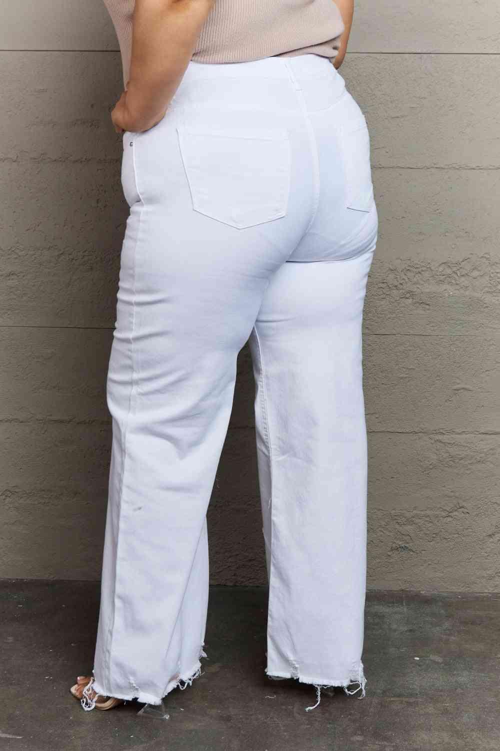 Bona Fide Fashion - Full Size High Waist Wide Leg Jeans in White - Women Fashion - Bona Fide Fashion