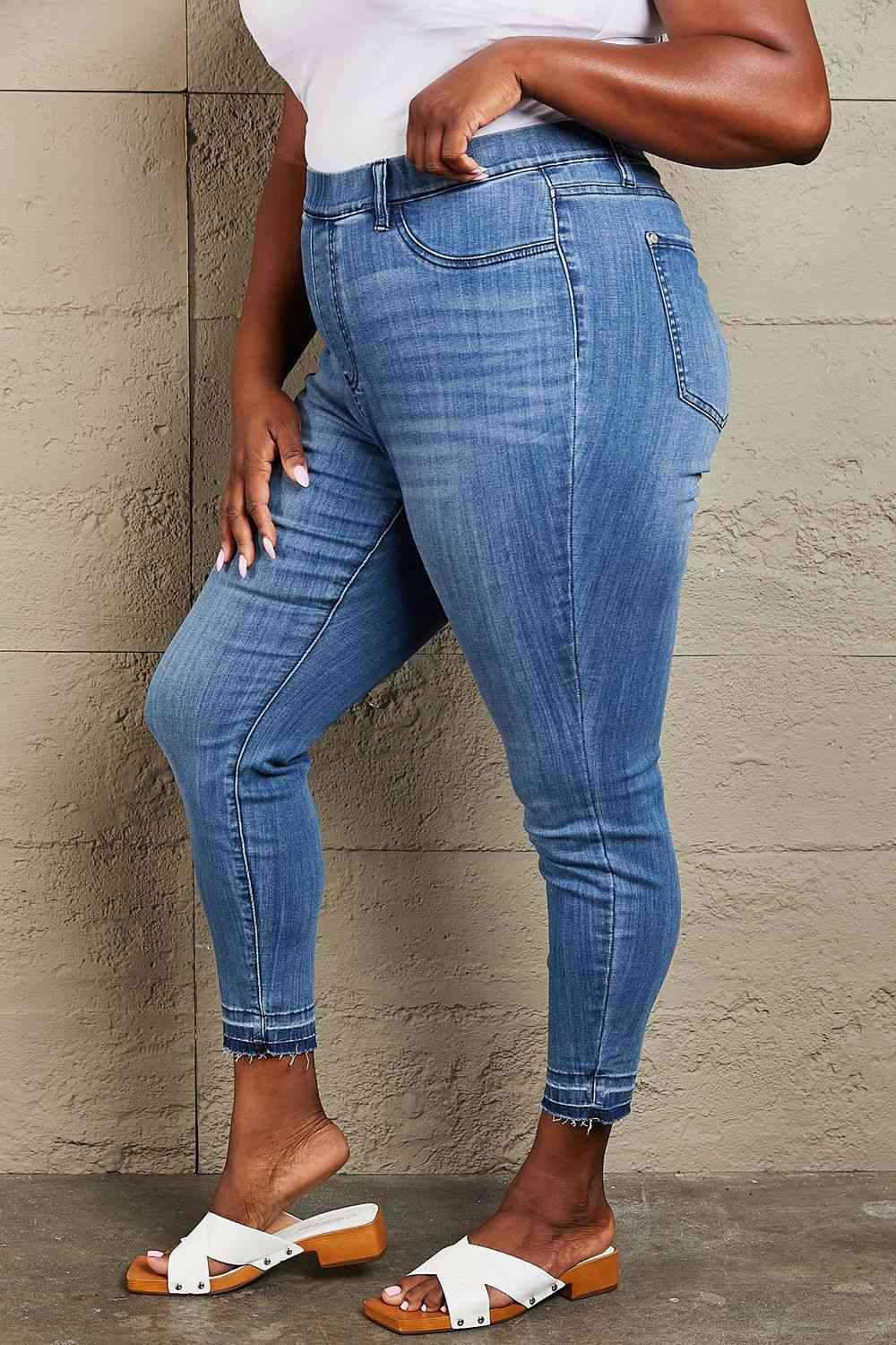 Bona Fide Fashion - Full Size High Waisted Pull On Skinny Jeans - Women Fashion - Bona Fide Fashion