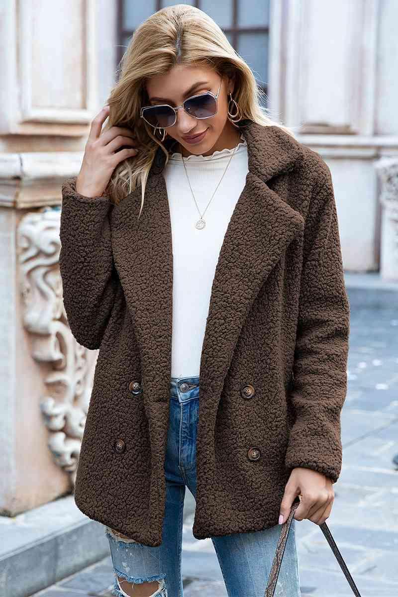 Bona Fide Fashion - Full Size Lapel Collar Sherpa Coat - Women Fashion - Bona Fide Fashion