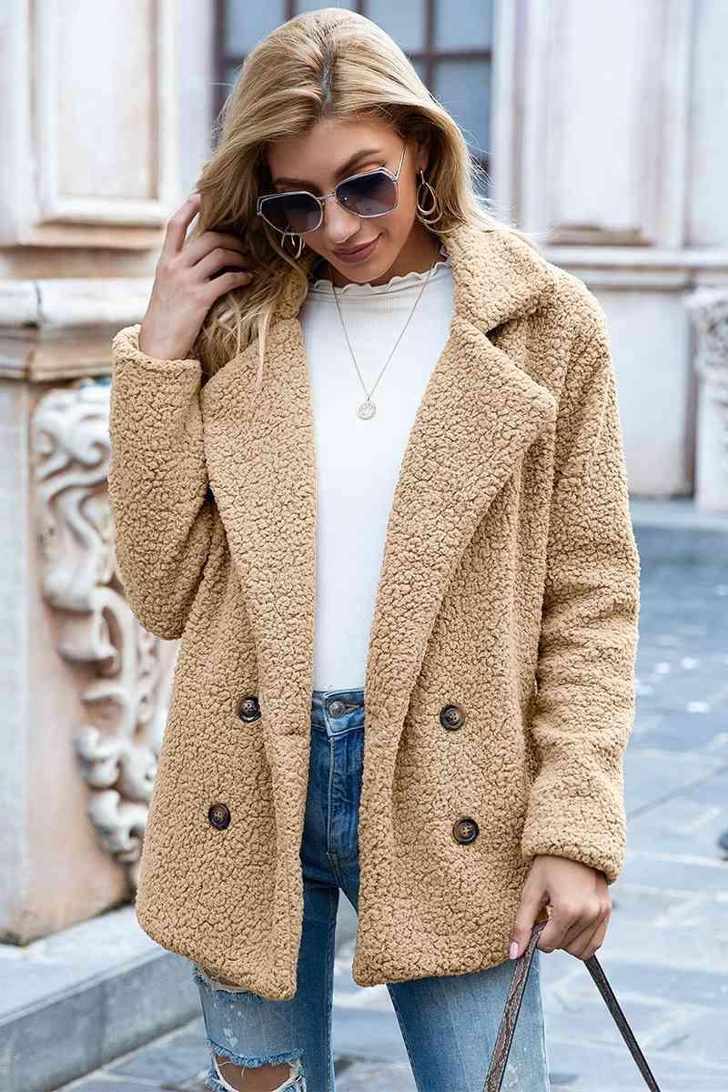 Bona Fide Fashion - Full Size Lapel Collar Sherpa Coat - Women Fashion - Bona Fide Fashion