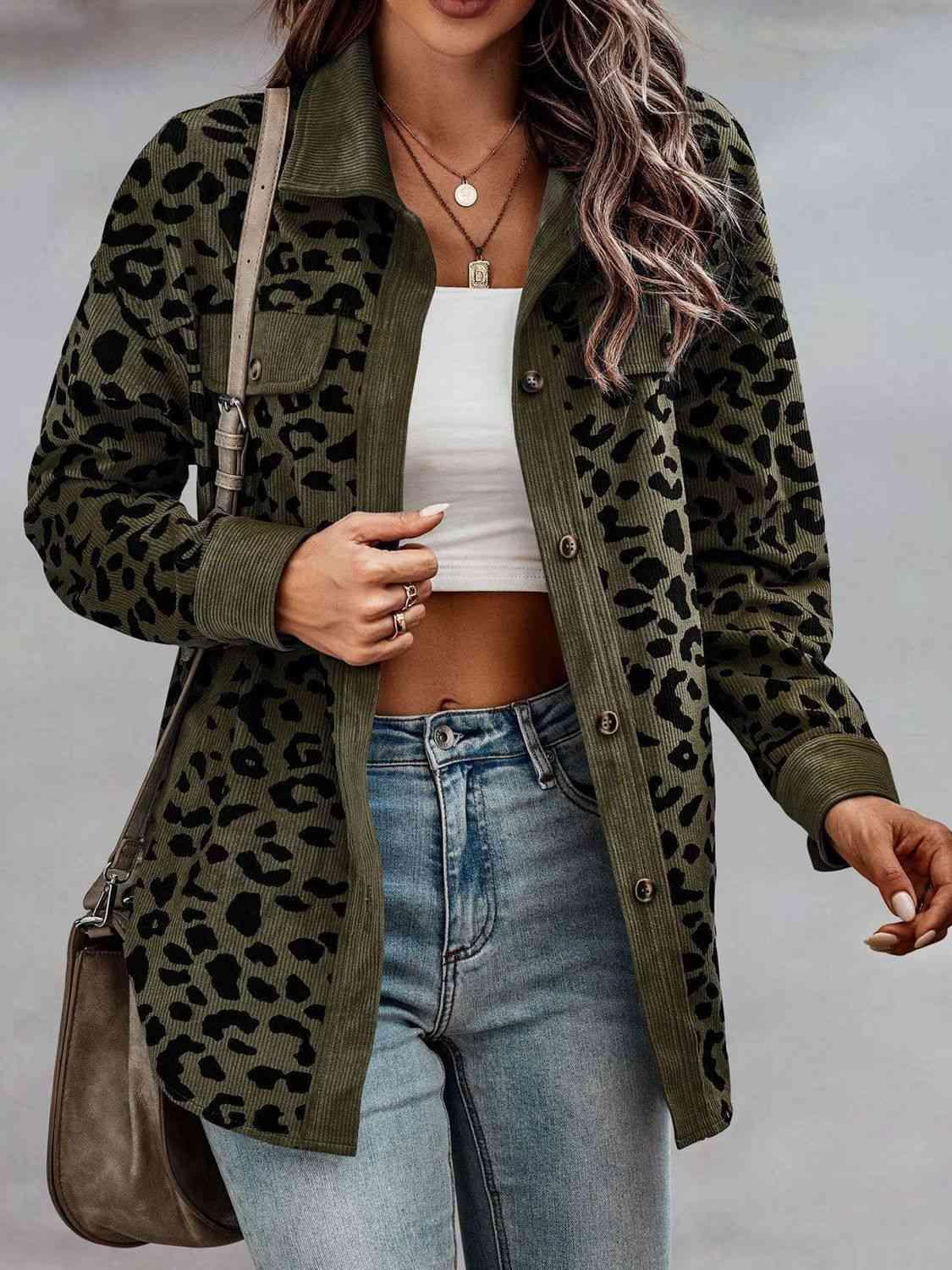 Bona Fide Fashion - Full Size Leopard Buttoned Jacket - Women Fashion - Bona Fide Fashion