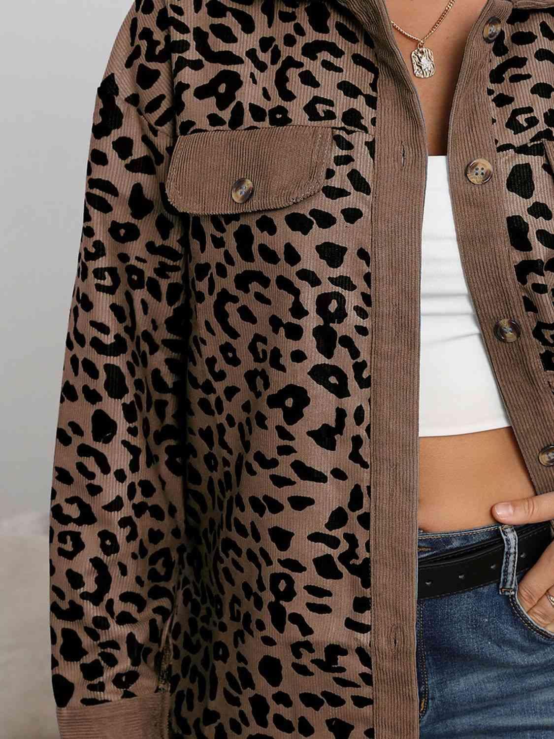 Bona Fide Fashion - Full Size Leopard Buttoned Jacket - Women Fashion - Bona Fide Fashion