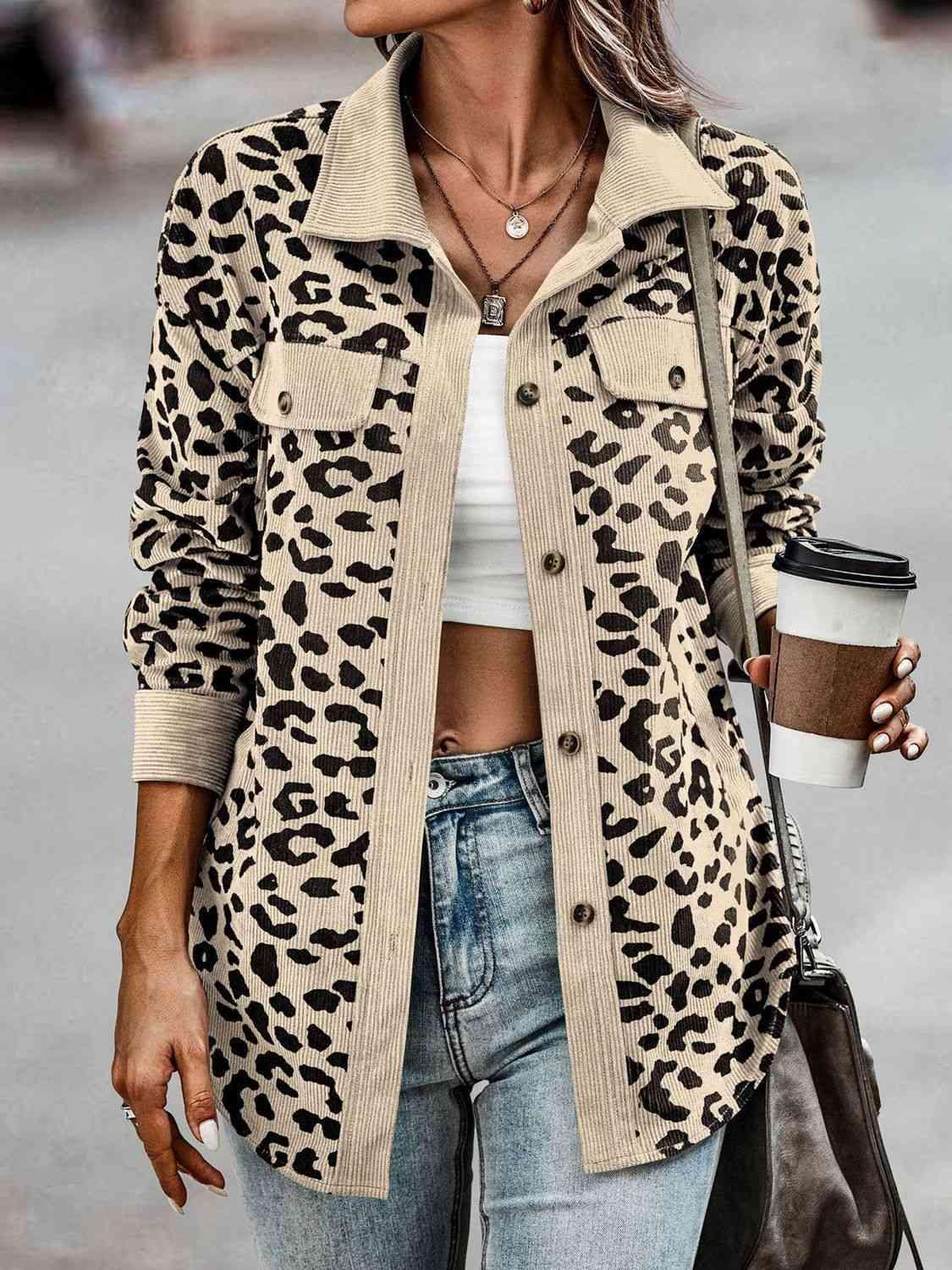 Bona Fide Fashion - Full Size Leopard Buttoned Jacket - Women Fashion - Bona Fide Fashion