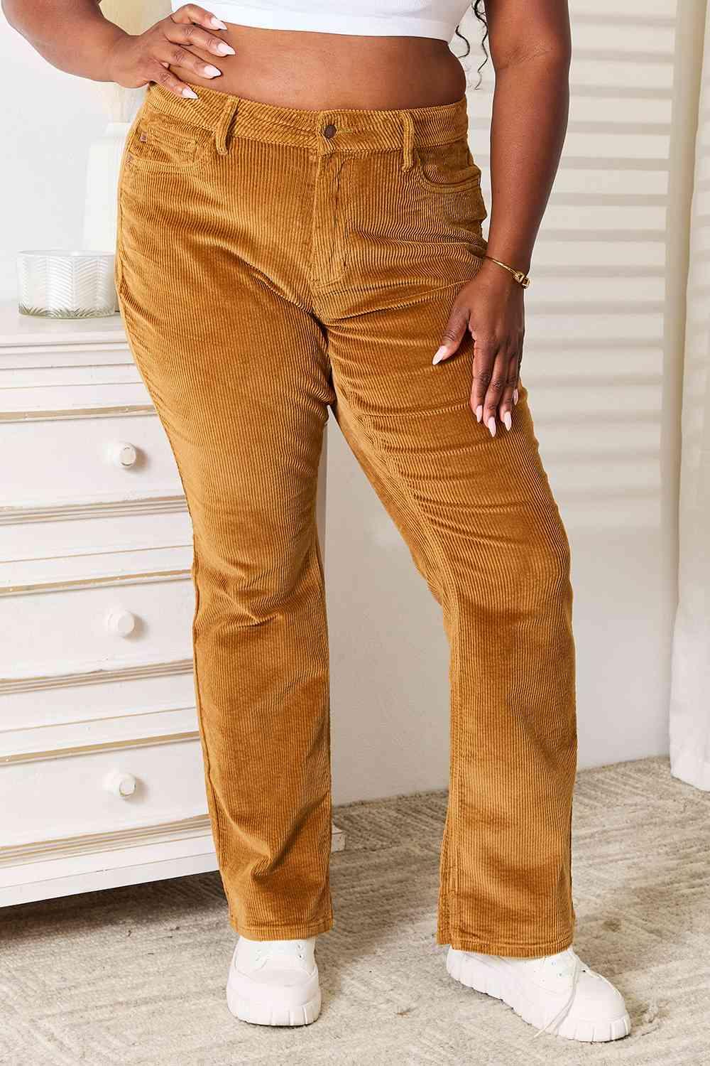 Bona Fide Fashion - Full Size Mid Rise Corduroy Pants - Women Fashion - Bona Fide Fashion