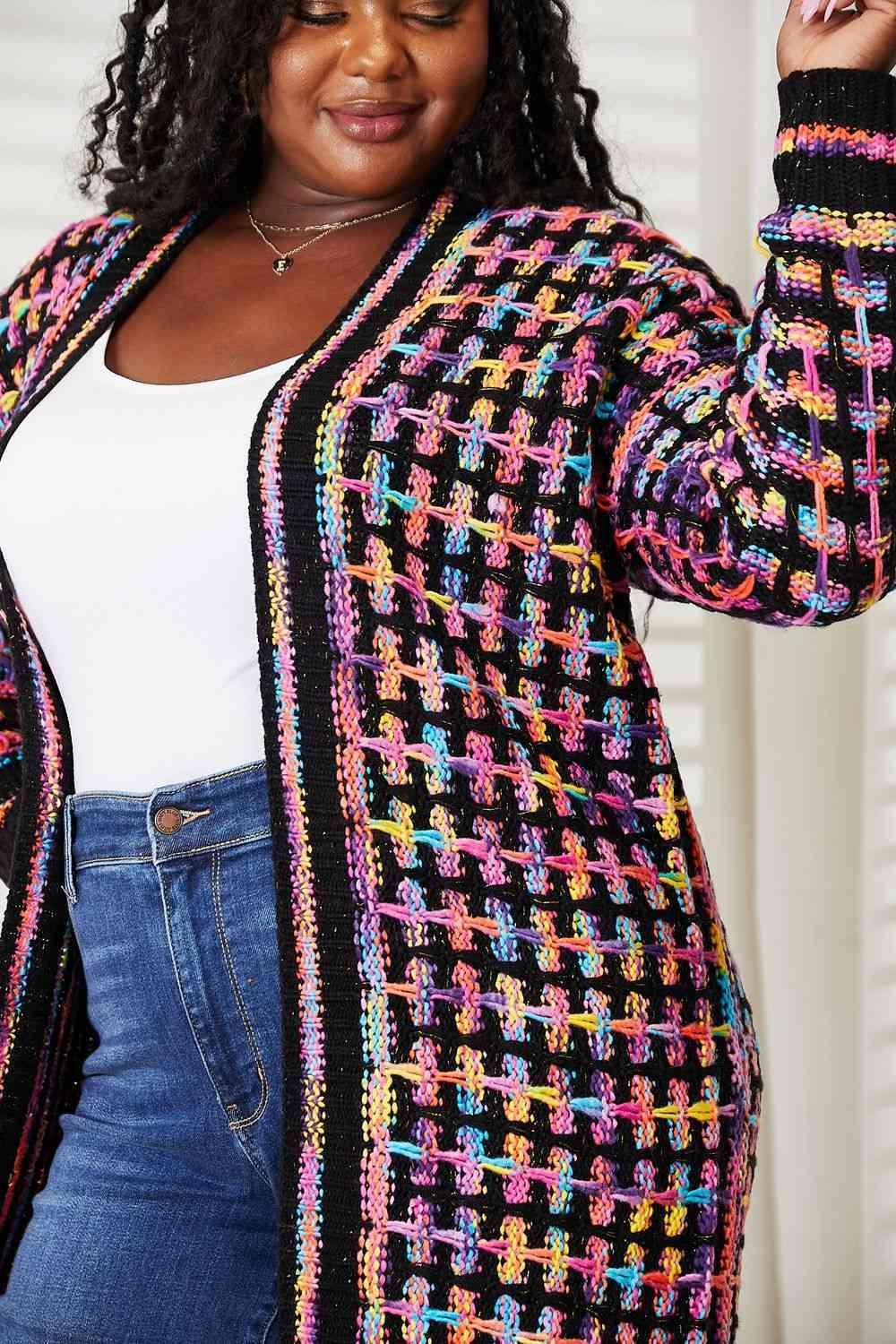 Bona Fide Fashion - Full Size Multicolored Open Front Fringe Hem Cardigan - Women Fashion - Bona Fide Fashion