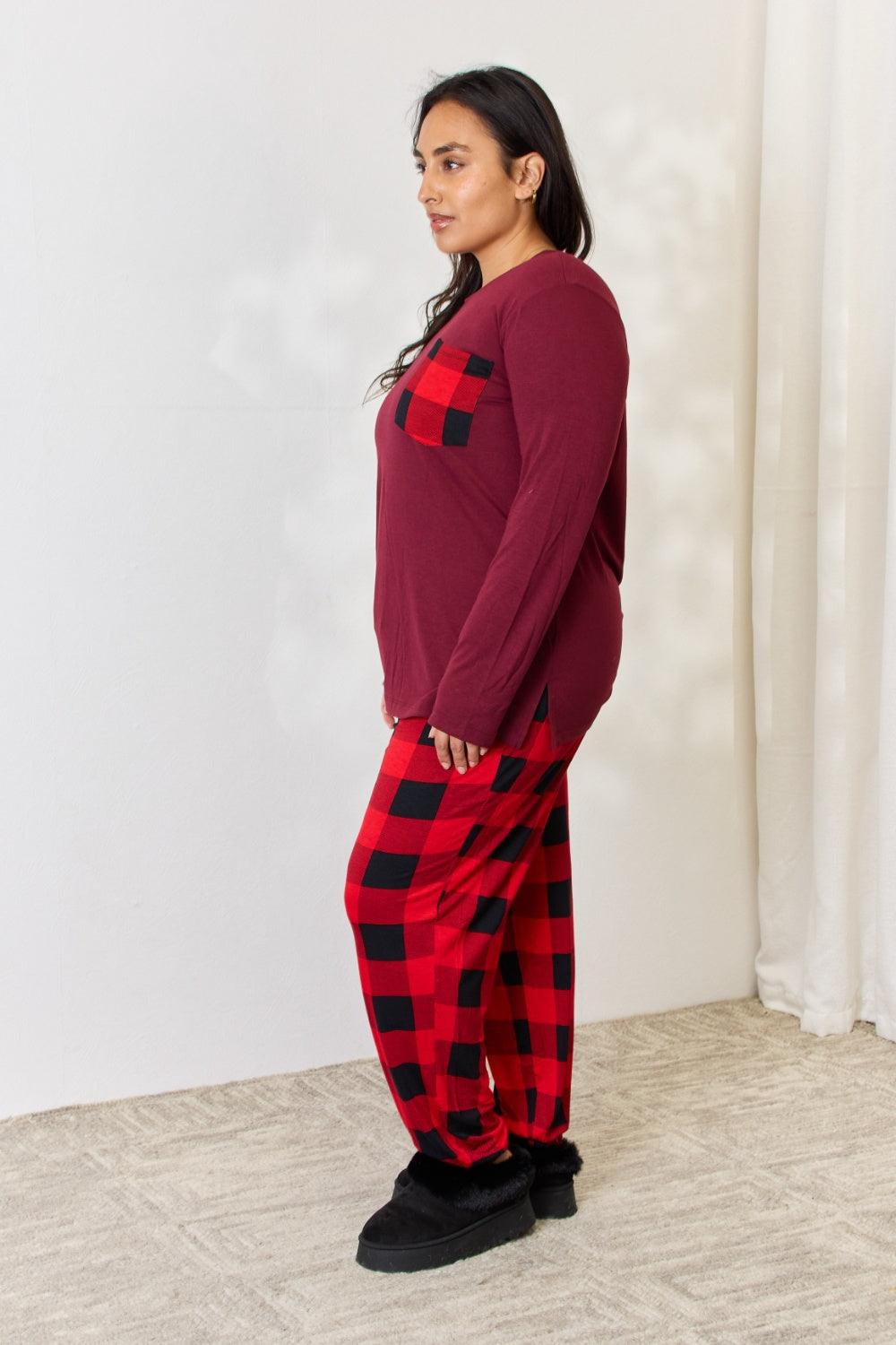 Bona Fide Fashion - Full Size Plaid Round Neck Top and Bottom Pajama Set - Women Fashion - Bona Fide Fashion
