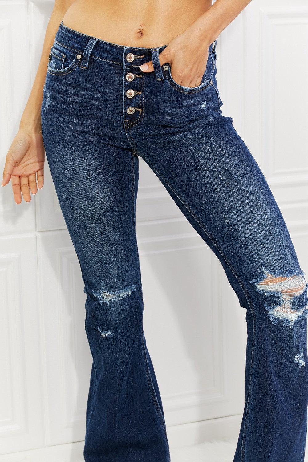 Bona Fide Fashion - Full Size Reese Midrise Button Fly Flare Jeans - Women Fashion - Bona Fide Fashion