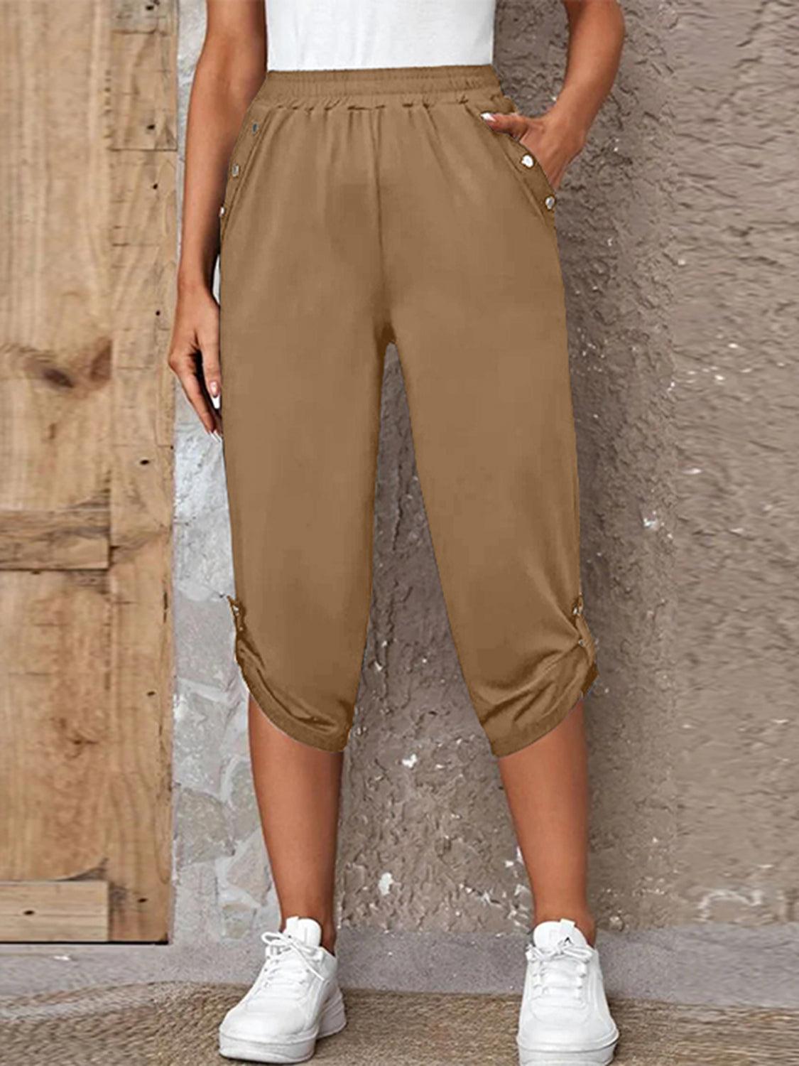 Bona Fide Fashion - Full Size Roll-Tab Capris Pants - Women Fashion - Bona Fide Fashion
