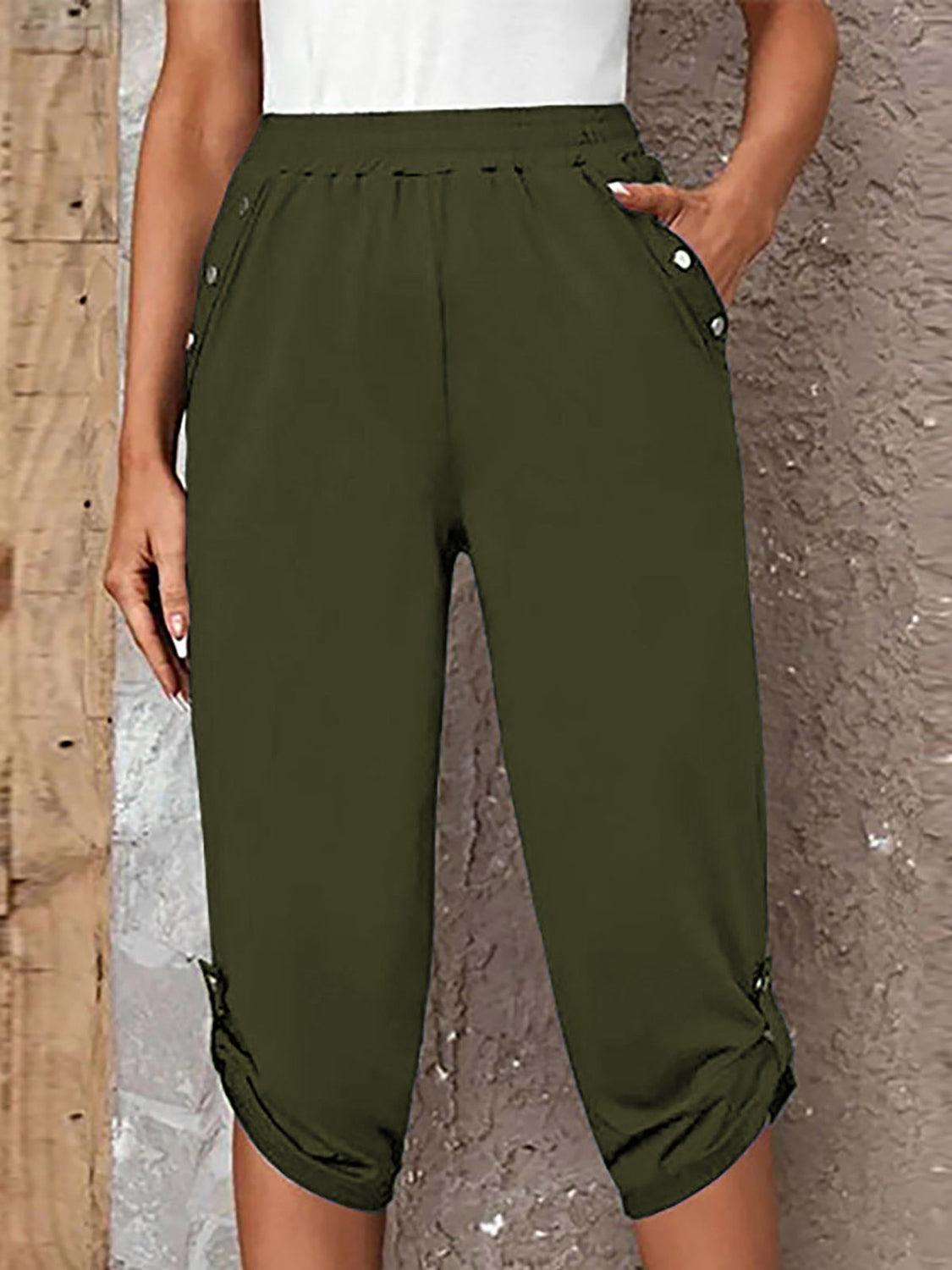 Bona Fide Fashion - Full Size Roll-Tab Capris Pants - Women Fashion - Bona Fide Fashion