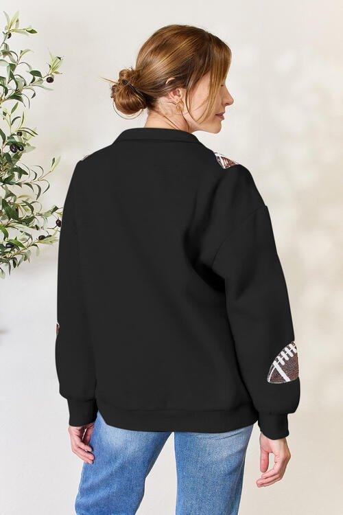 Bona Fide Fashion - Full Size Sequin Football Half Zip Long Sleeve Sweatshirt - Women Fashion - Bona Fide Fashion