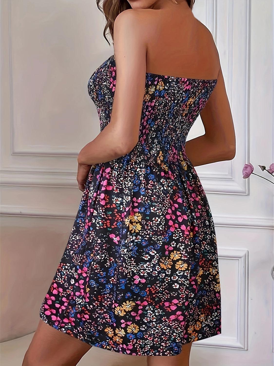 Bona Fide Fashion - Full Size Smocked Printed Tube Mini Dress - Women Fashion - Bona Fide Fashion