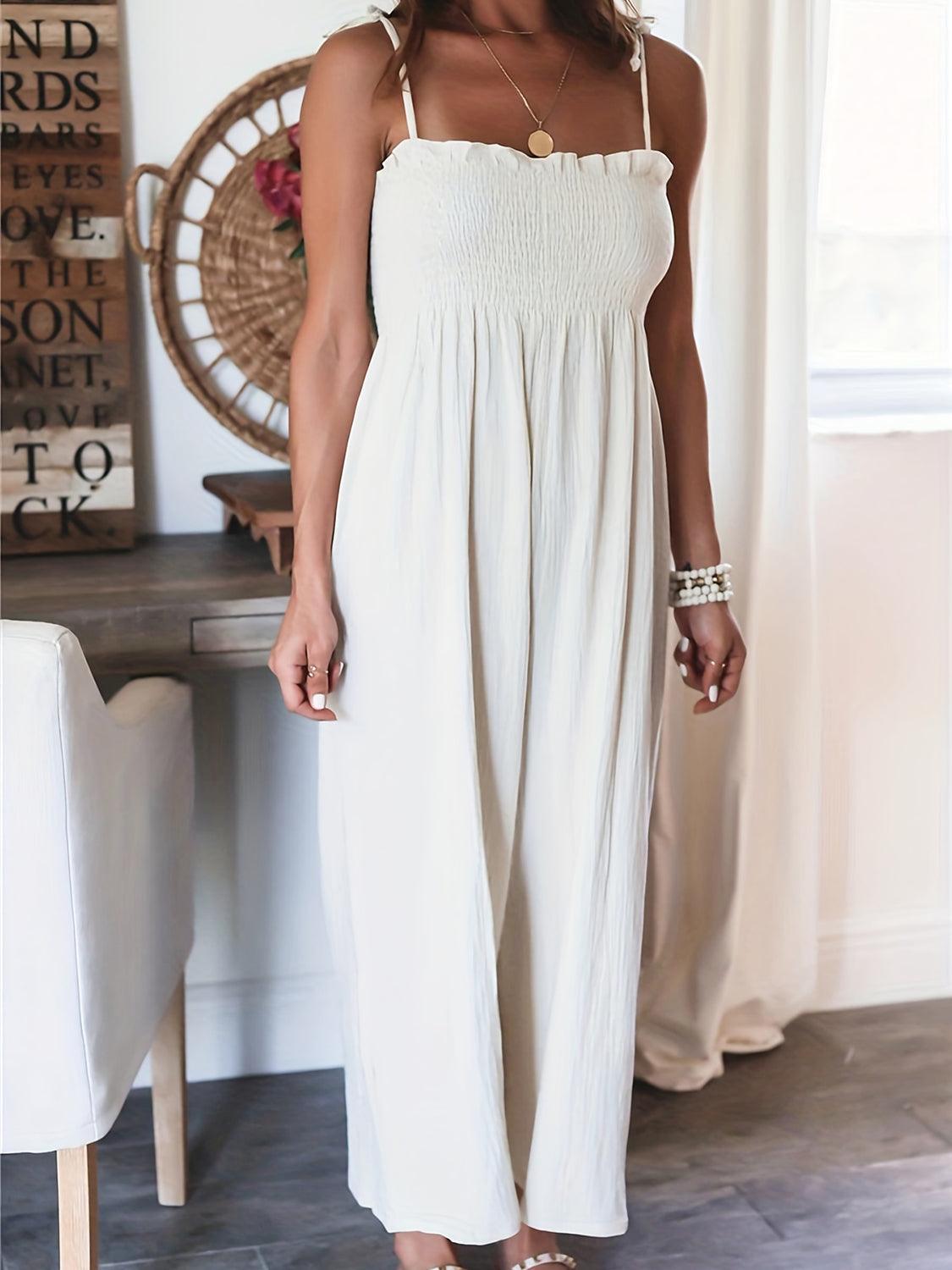 Bona Fide Fashion - Full Size Smocked Spaghetti Strap Wide Leg Jumpsuit - Women Fashion - Bona Fide Fashion