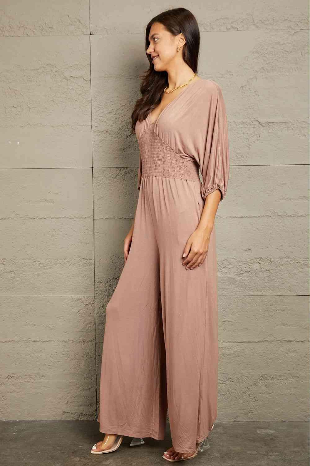 Bona Fide Fashion - Full Size Smocking Waist Jumpsuit - Women Fashion - Bona Fide Fashion