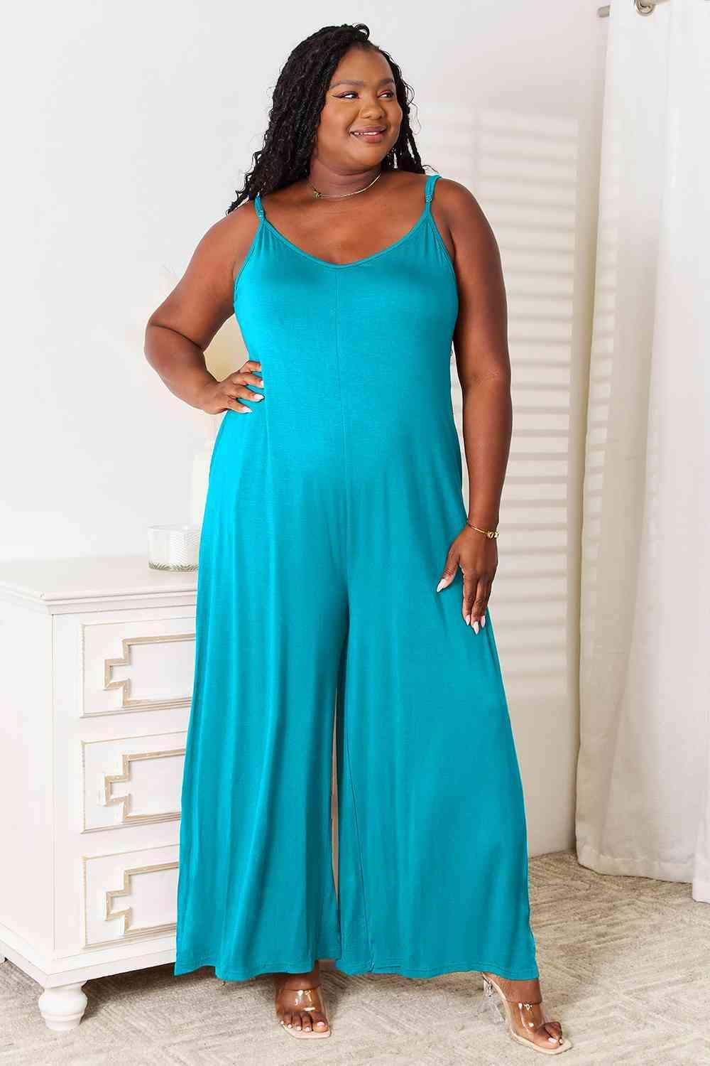 Bona Fide Fashion - Full Size Soft Rayon Spaghetti Strap Tied Wide Leg Jumpsuit - Women Fashion - Bona Fide Fashion