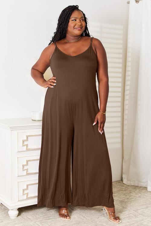 Bona Fide Fashion - Full Size Soft Rayon Spaghetti Strap Tied Wide Leg Jumpsuit - Women Fashion - Bona Fide Fashion