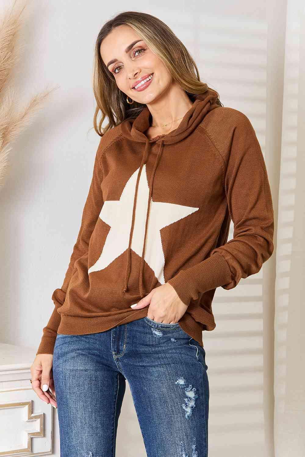 Bona Fide Fashion - Full Size Star Graphic Hooded Sweater - Women Fashion - Bona Fide Fashion