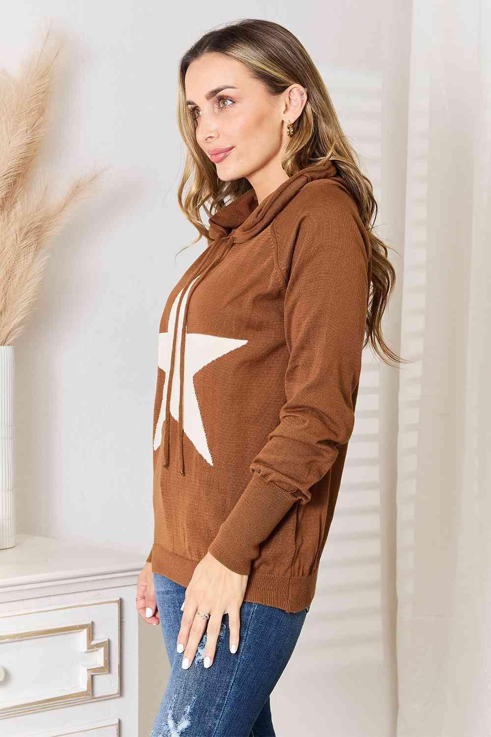 Bona Fide Fashion - Full Size Star Graphic Hooded Sweater - Women Fashion - Bona Fide Fashion