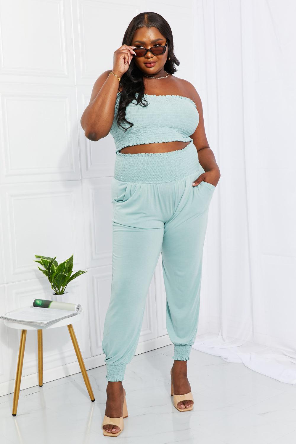 Bona Fide Fashion - Full Size Stylish Comfort Smocked Tube Top & Joggers Set - Women Fashion - Bona Fide Fashion