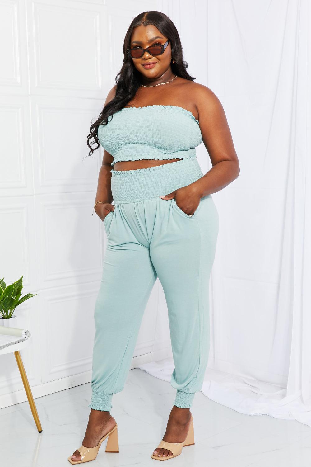 Bona Fide Fashion - Full Size Stylish Comfort Smocked Tube Top & Joggers Set - Women Fashion - Bona Fide Fashion