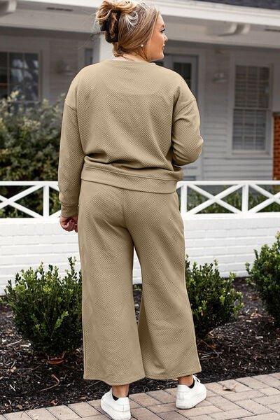 Bona Fide Fashion - Full Size Textured Long Sleeve Top and Drawstring Pants Set - Women Fashion - Bona Fide Fashion