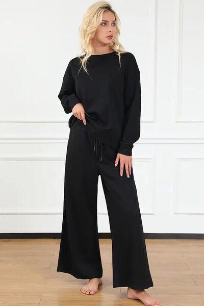 Bona Fide Fashion - Full Size Textured Long Sleeve Top and Drawstring Pants Set - Women Fashion - Bona Fide Fashion