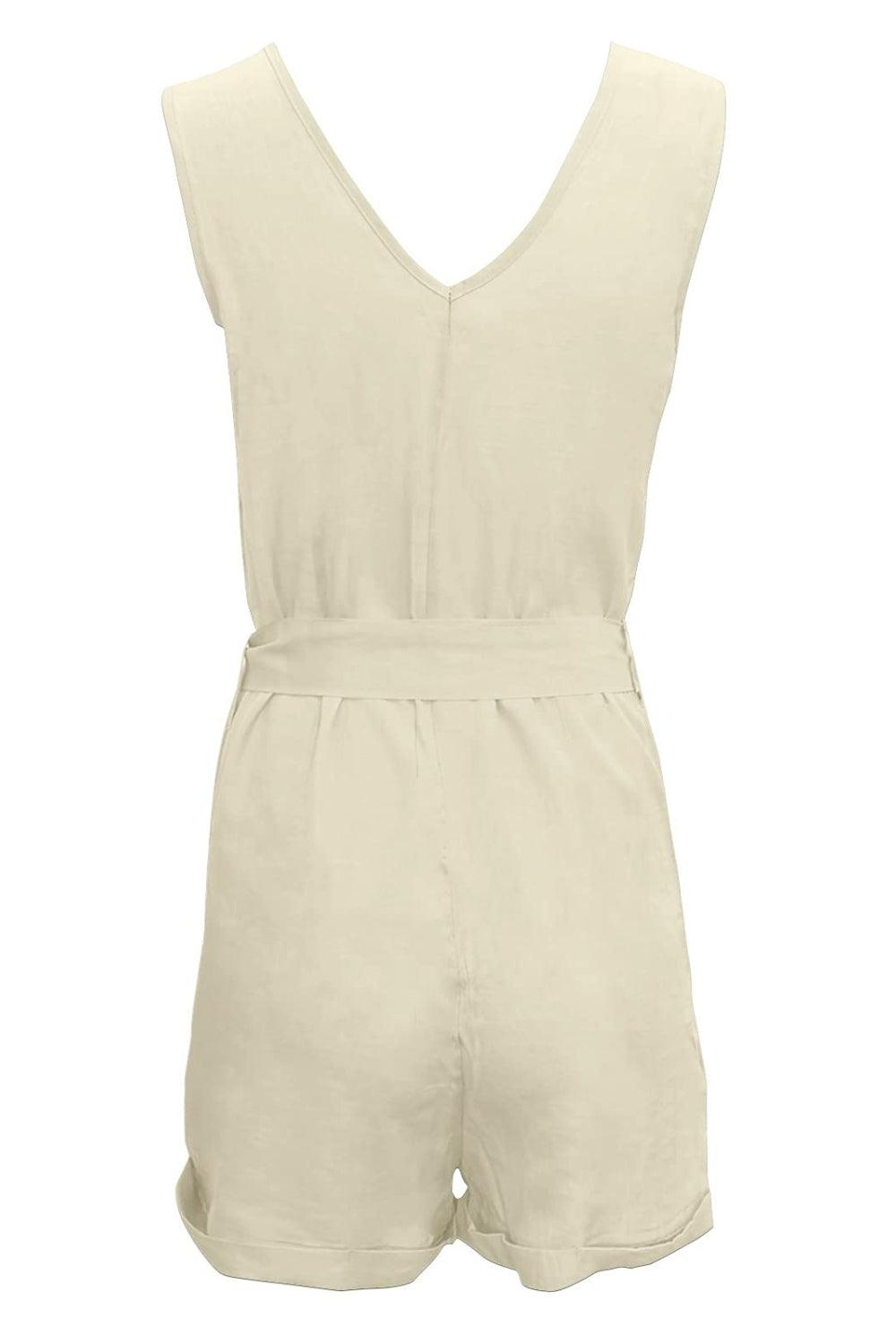 Bona Fide Fashion - Full Size Tied V-Neck Sleeveless Romper with Pockets - Women Fashion - Bona Fide Fashion