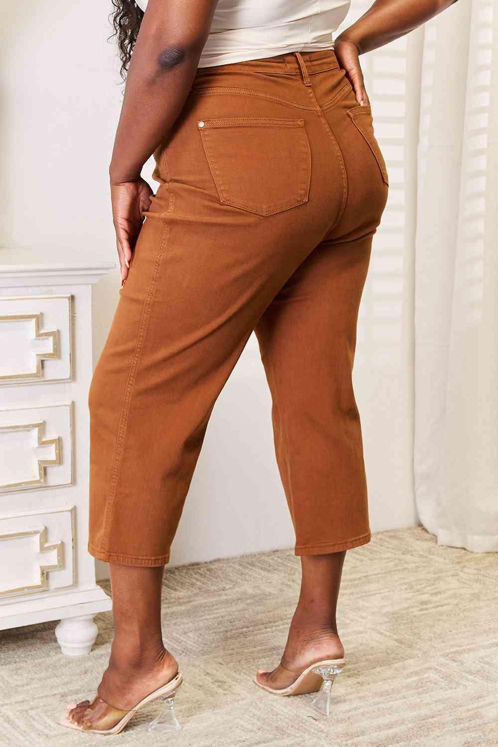 Bona Fide Fashion - Full Size Tummy Control Garment Dyed Wide Crop - Women Fashion - Bona Fide Fashion