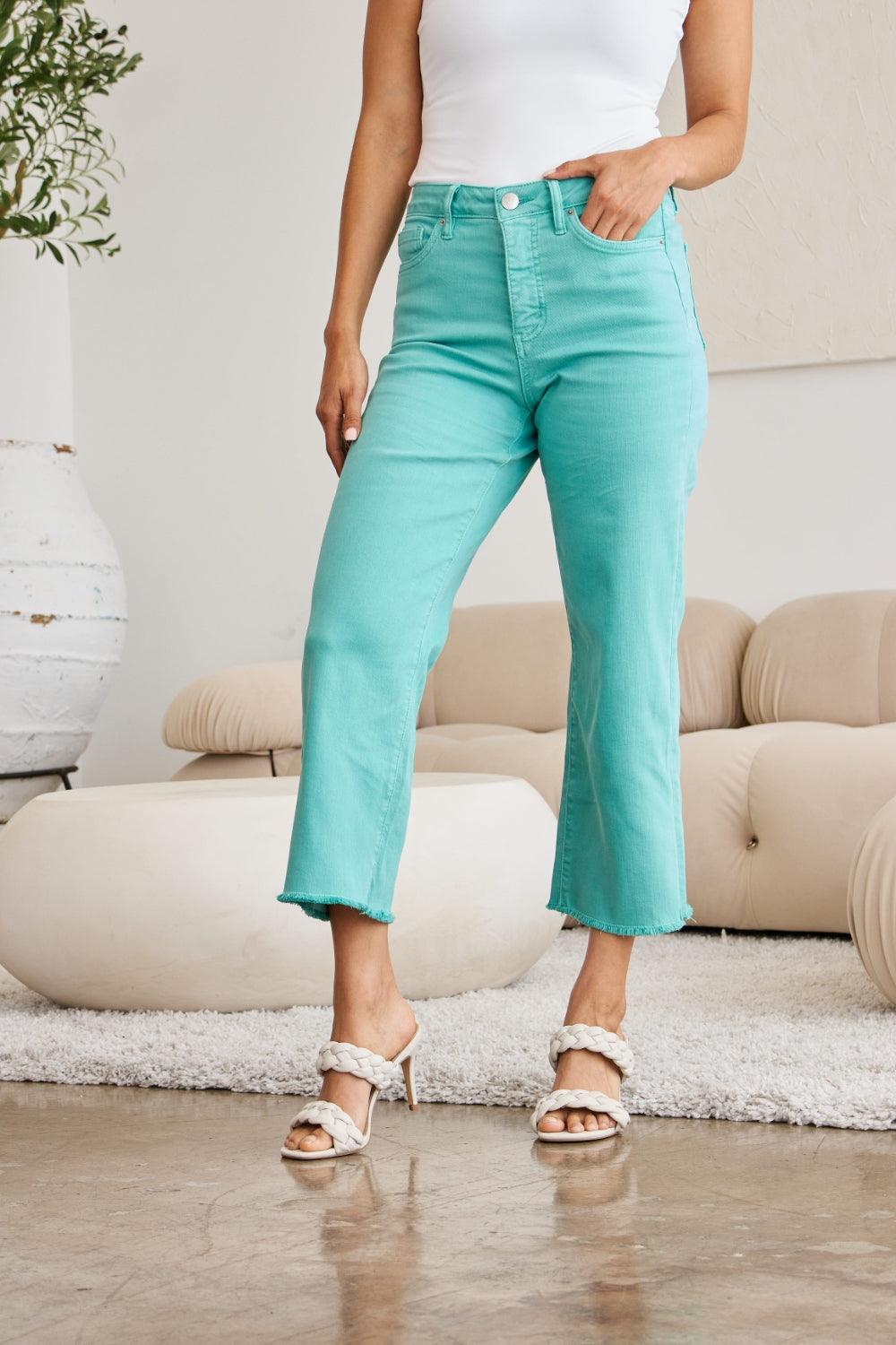 Bona Fide Fashion - Full Size Tummy Control High Waist Raw Hem Jeans - Women Fashion - Bona Fide Fashion