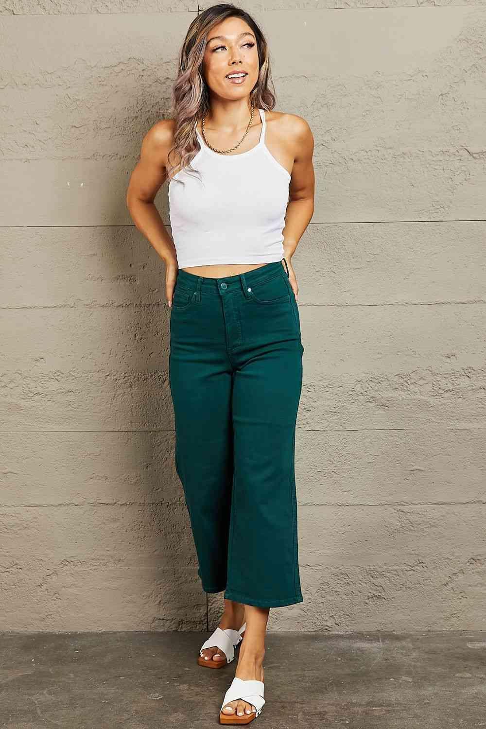 Bona Fide Fashion - Full Size Tummy Control High Waisted Cropped Wide Leg Jeans - Women Fashion - Bona Fide Fashion