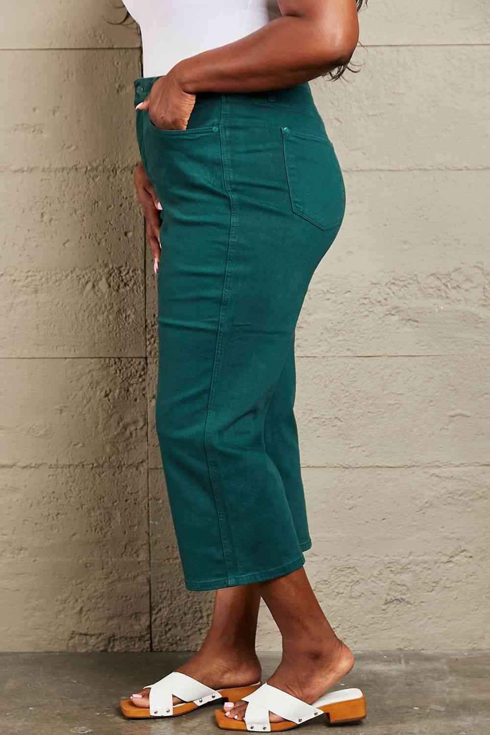 Bona Fide Fashion - Full Size Tummy Control High Waisted Cropped Wide Leg Jeans - Women Fashion - Bona Fide Fashion