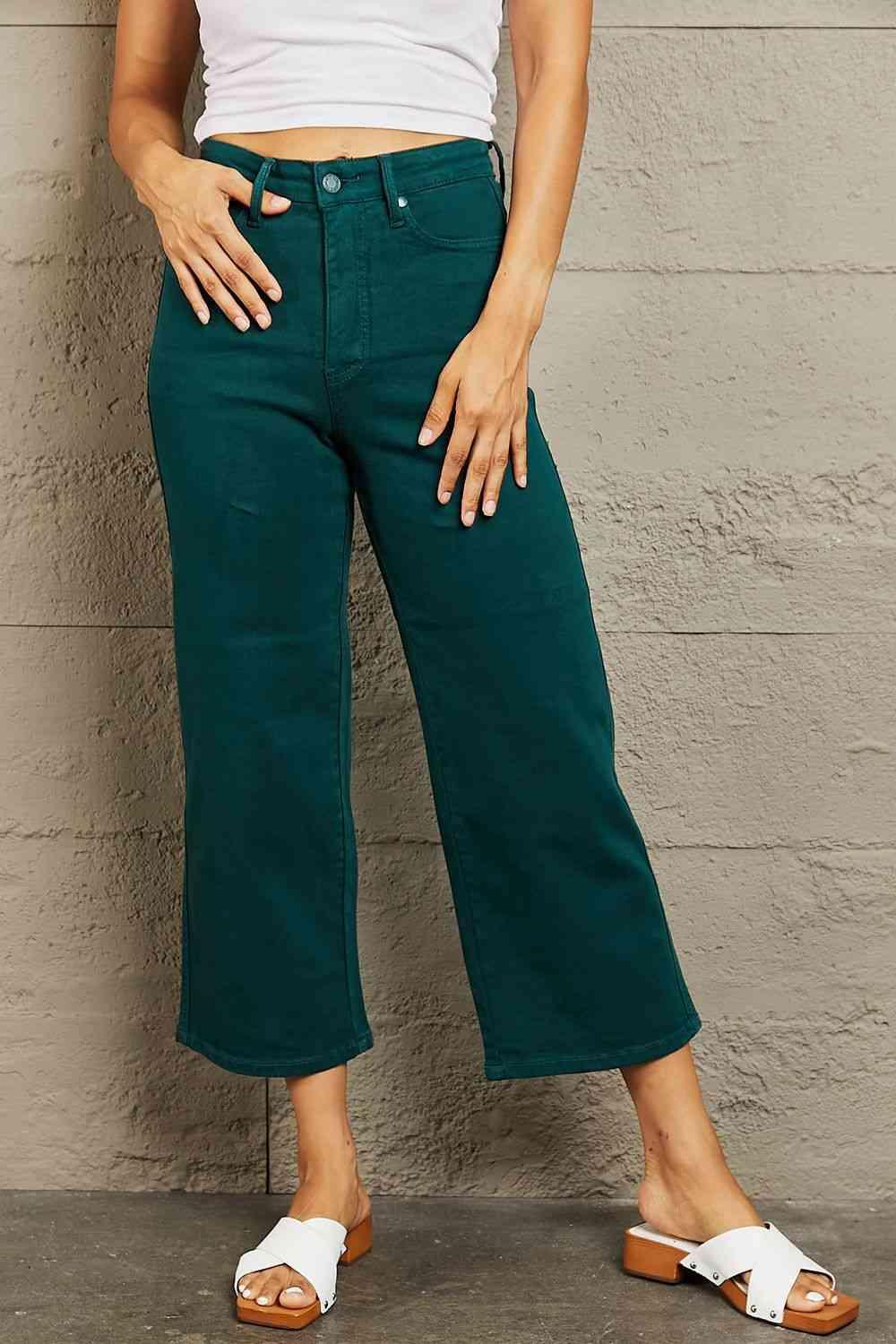 Bona Fide Fashion - Full Size Tummy Control High Waisted Cropped Wide Leg Jeans - Women Fashion - Bona Fide Fashion