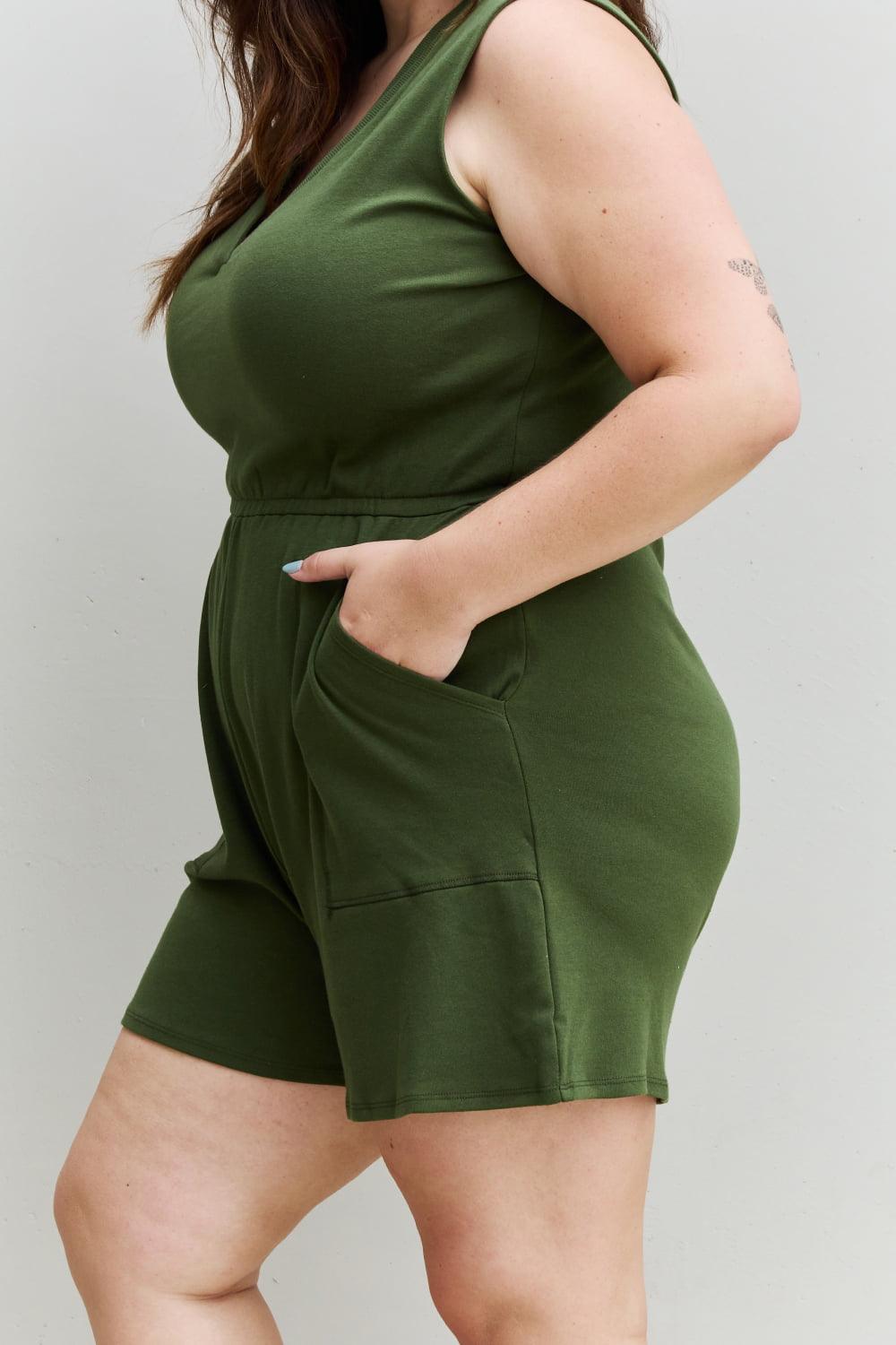 Bona Fide Fashion - Full Size V-Neck Sleeveless Romper in Army Green - Women Fashion - Bona Fide Fashion