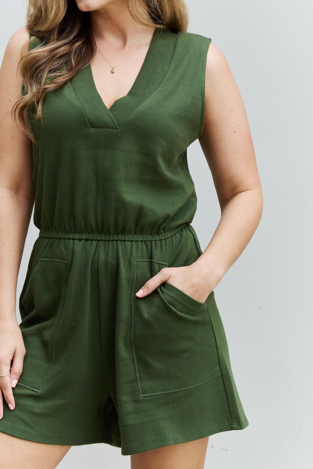 Bona Fide Fashion - Full Size V-Neck Sleeveless Romper in Army Green - Women Fashion - Bona Fide Fashion